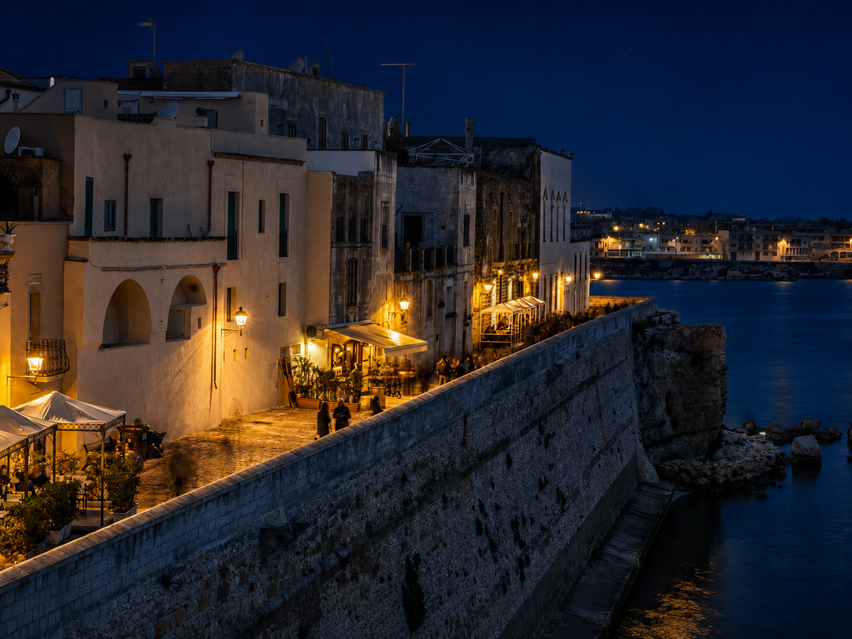 Otranto’s waterfront lights at dusk